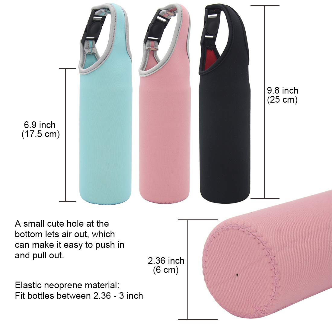 Kvvdi 3 Pack 16 oz - 21 oz Neoprene Water Bottle Sleeve 16.9oz Portable Bottle Cooler Cover Holder Strap for Outdoor