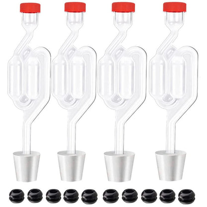 4PACK Twin Bubble Airlock Set, Fermentation Airlock,Brewing Airlocks Brew Kits Airlocks for Fermenting with 4 Stoppers + 10 Grommets