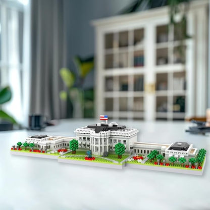 White House Micro Building Blocks Set 3000 Pieces Panoramic Architecture Model Kit (Includes West &amp East Wings) Expert Mini Bricks Puzzle for Adults Washington DC Landmark Souvenir Gift