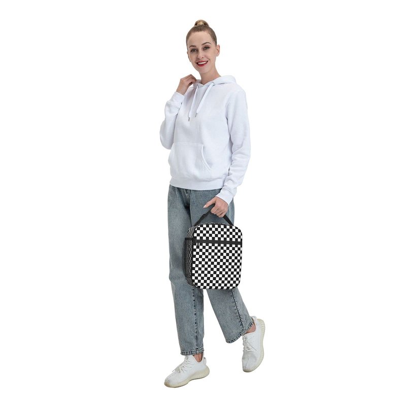 NKHFNBIO Black White Checkerboard Insulated Lunch Box Bag Portable Lunch Tote For Women Men And Kids