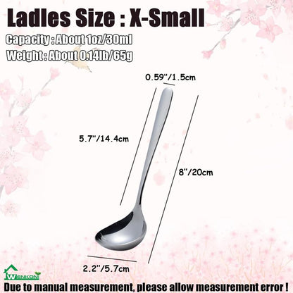 Wenkoni Small Ladles,Sauce,Gravy Soup Spoons Ladles,4 Pack SUS 304 Non-magnetic Stainless Steel 8'' (Color:Silver).