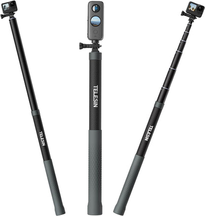 TELESIN G3 Selfie Stick Pole Long Invisible (118"/3M), Carbon Fiber Waterproof Underwater Monopod for GoPro Max 13 12 11 10, Insta360 X3 X4 X5 Ace Pro, DJI Osmo 360 Action Pocket AKASO Bike Motorcycle