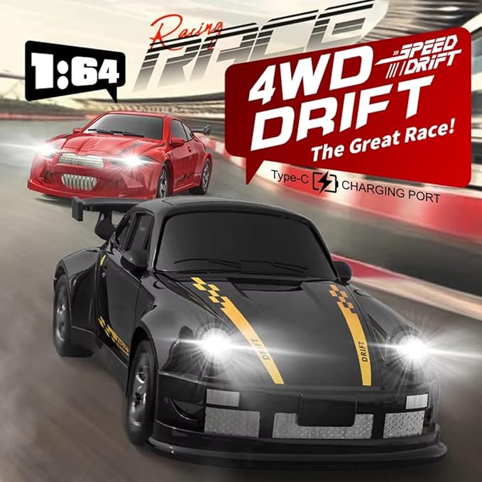 1/64 Scale Mini RC Drift Car 2.4Ghz High Speed 4WD Full-Scale Throttle Drift Racing Sport Remote Control Car Desktop Gift for Adults Enthusiasts -Blue