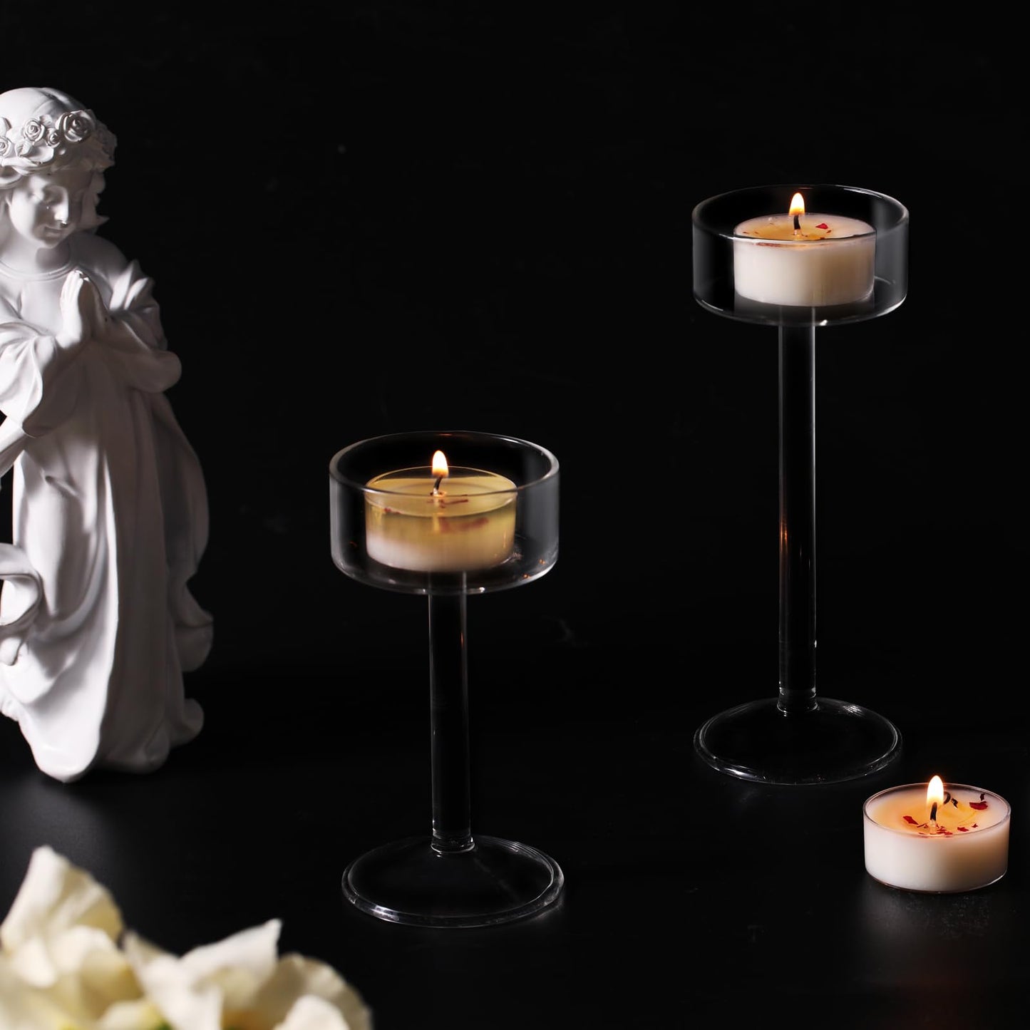 16Pcs Rose Scented Tealight Candles, Palm Wax White Tea Lights, 4h Long Burning Tea Light Candles with Dried Flowers for Holiday, Wedding, Spa, and Home Decoration