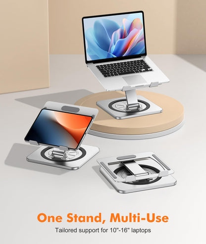 RIWUCT Adjustable Laptop Stand with 360° Swivel Base, Foldable Laptop Riser Holder for Desk, Ergonomic Computer Notebook Cooling Stand Mount, Compatible with MacBook Air Pro, Dell XPS, HP (10-16")