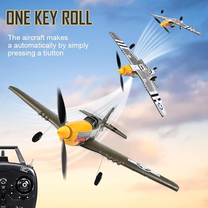 P51 RC Plane for Adults Kids 4 Channel Remote Control Airplane with Aileron/Rudder/Elevator/Gyro Aerobatic Mustang Fighter Glider with 3 Modes Stabilization System Easy Learning to Fly