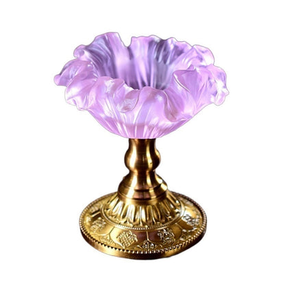 YUHUAWF Candle Holderss Creative Flower Shaped Candlestick Retro Glazed Candle Holder Desk Decoration Copper Base Decorative Candlestick(Pink)