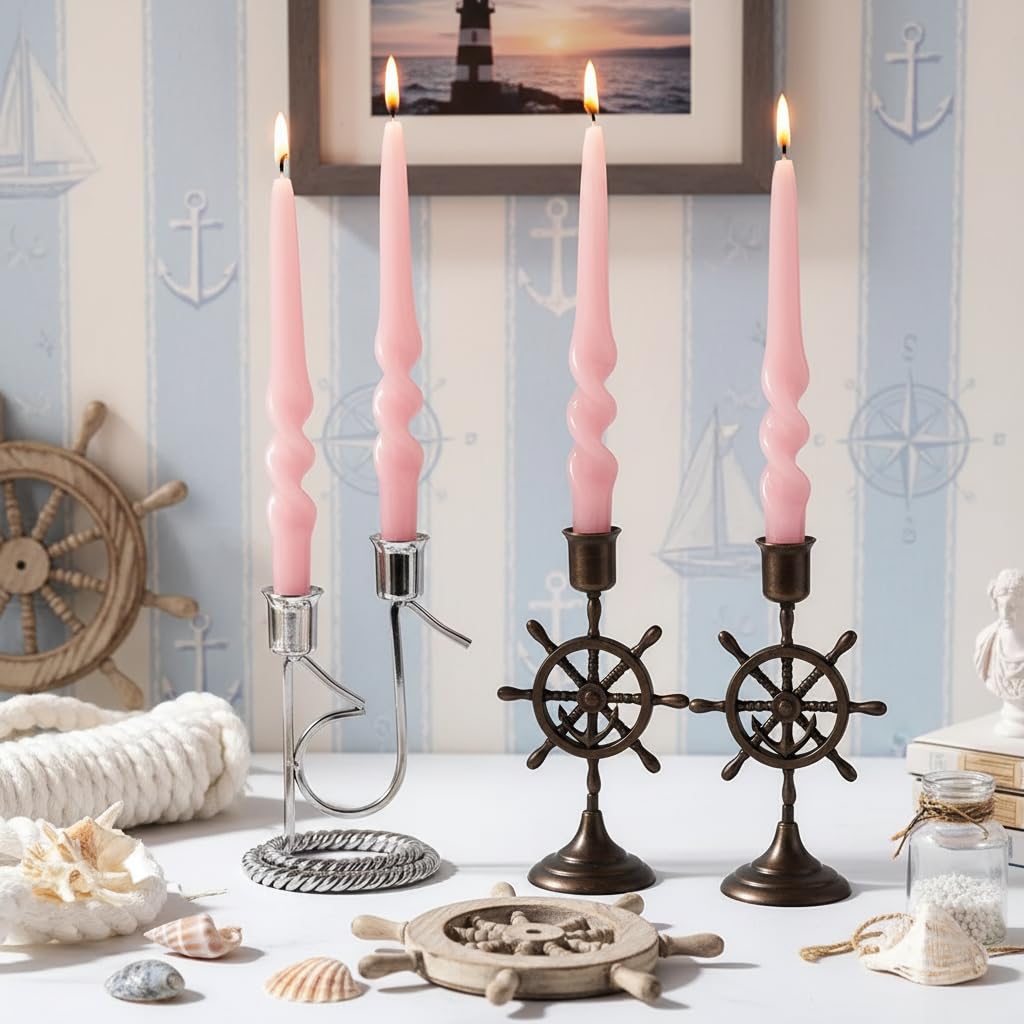 Spiral Taper Candles Pink Twisted Candlesticks Handmade Unscented Long Tapered Candle Dripless Pastel candlesticks for Easter Valentine Home Décor Weddings Holiday Gifts