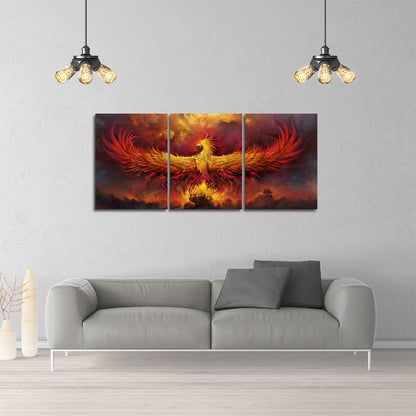 Fire Phoenix Wall Art Prints Volcanic Burning Phoenix Birds Canvas Picture Posters Prints Artwork 3 Piece Home Office Living Room Bedroom Decor Framed Ready to Hang - 36" W x 16" H