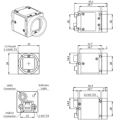 High Speed USB3.0 Monochrome 5.0MP 2/3" Industrial Camera Machine Vision Global Shutter C-Mouth Area Scan Camera 2448x2048 40FPS