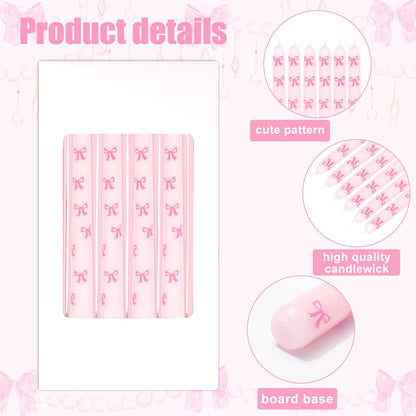 JarThenaAMCS 6Pcs Valentine's Day Taper Candles 10 Inch Pink Bow Decorative Candles Long Unscented Candle Sticks for Holiday Birthday Wedding Baby Shower Party Home Table Decor