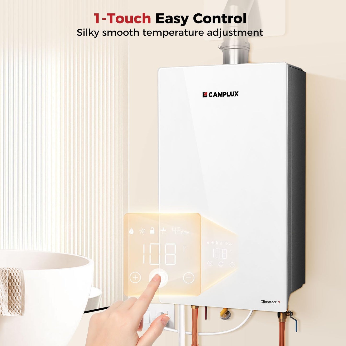 CAMPLUX Climatech 7 170,000 BTU(Real Data) Tankless Water Heater Propane, 6.86 GPM Up to 7.6 GPM, CSA Certified Residential On-Demand Instant Tankless Hot Water Heater Propane Indoor, 4-6 Outlets