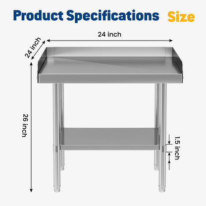 Chingoo Stainless Steel Equipment Stand, 24" x 24" x 26" NSF Work Table with 3-Sided Backsplash and Adjustable Undershelf for Commercial Restaurant, Home Kitchen, Hotel, Garage