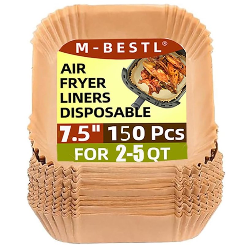 7.5 Inch Air Fryer Parchment Paper Liners Square,150 Pcs Non-stick &Oil-proof Air Fryer Liners Disposable for 2-5 QT Frying,Baking,Roast