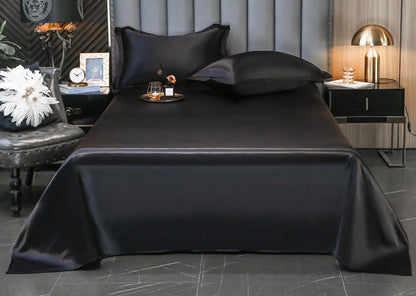 Satin Flat Sheet, Luxury and Silky Soft Bed Top Sheet Only (White, Twin)