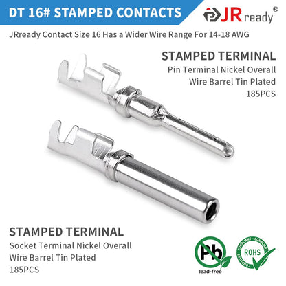JRready ST6316 DT Deutsch Connector Kit, 2,3,4,6,8,12 Pin Connector, Deutsch Crimp Tool (ACT-LY-16DT), Size 16 Stamped Contacts, Deutsch pin Kit.