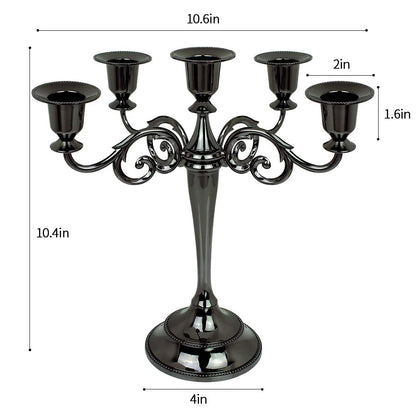 Dorlotou Metal Candelabra 5-Candle 10.1 Inch Tall Candle Holder Stick for Home Wedding Event and Party Festival,Black