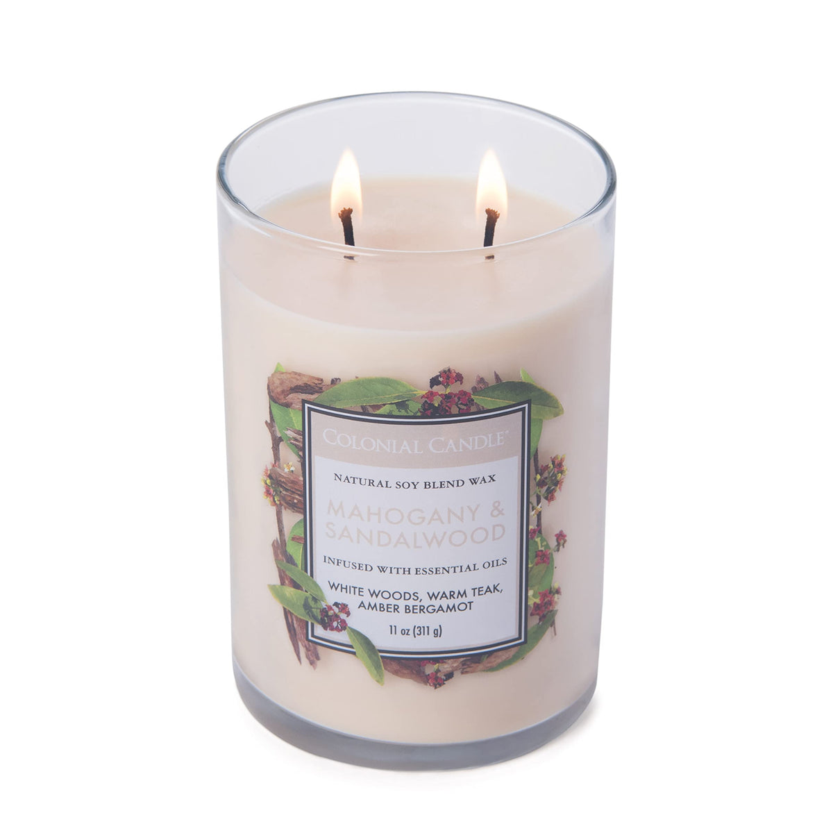 Colonial Candle Mahogany & Sandalwood Scented Jar Candle, Classic Cylinders Collection, 2 Wick, Brown, 11 oz - Up to 80 Hours Burn