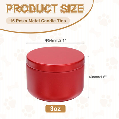 MECCANIXITY 3oz Candle Tins, 16pcs Metal Candle Tins Jars with Lids Round Empty Tin Can Containers Bulk for Storage Tea and Making DIY Arts Crafts Christmas Gifts, Wine Red