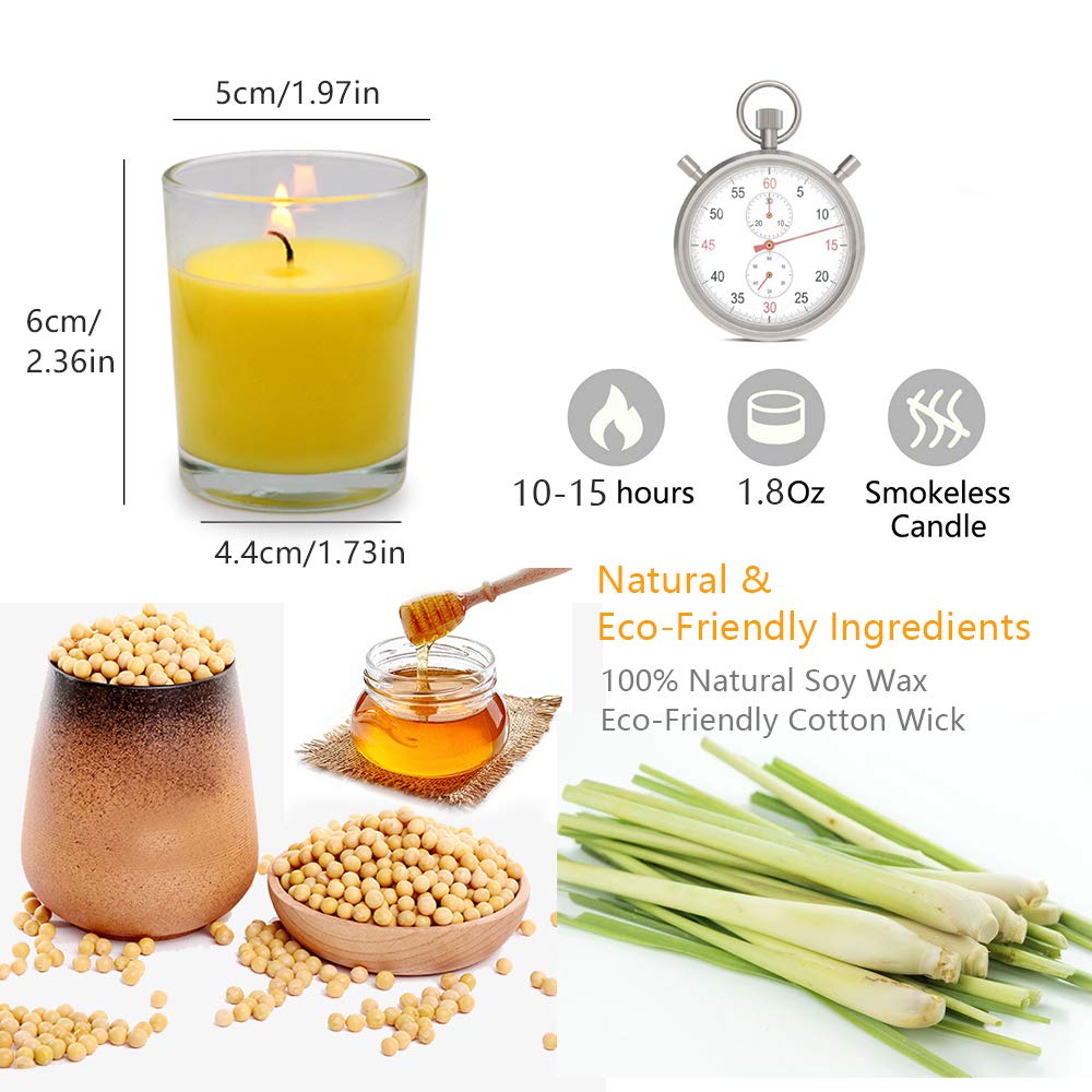 Yellow Votive Candles in Glass Small Citronella Candles Outdoor Bulk Soy Wax Candles for Party, Wedding, 12 Packs
