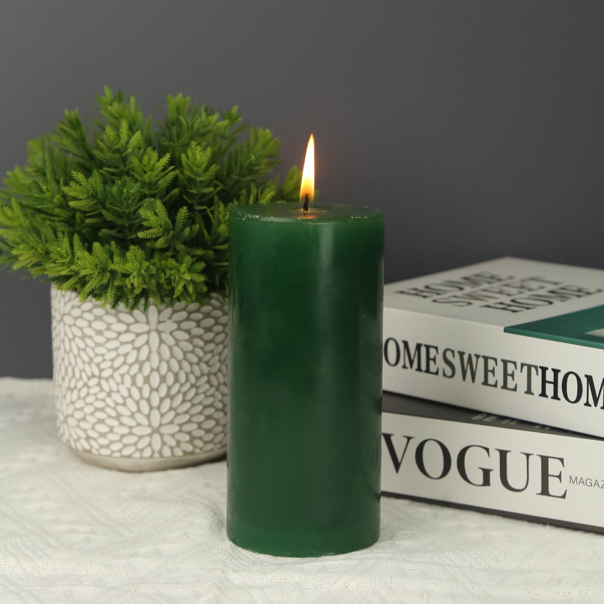 Weimingte Green Pillar Candles, Unscented Wax, 2.8x6 Inch, Smokeless Drip-Free, Set of 3, for Home Dining Room Christmas