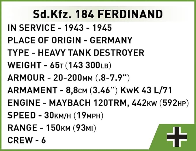 COBI Historical Collection WWII Sd. Kfz. Ferdinand Tank Building Set 1268 Pieces