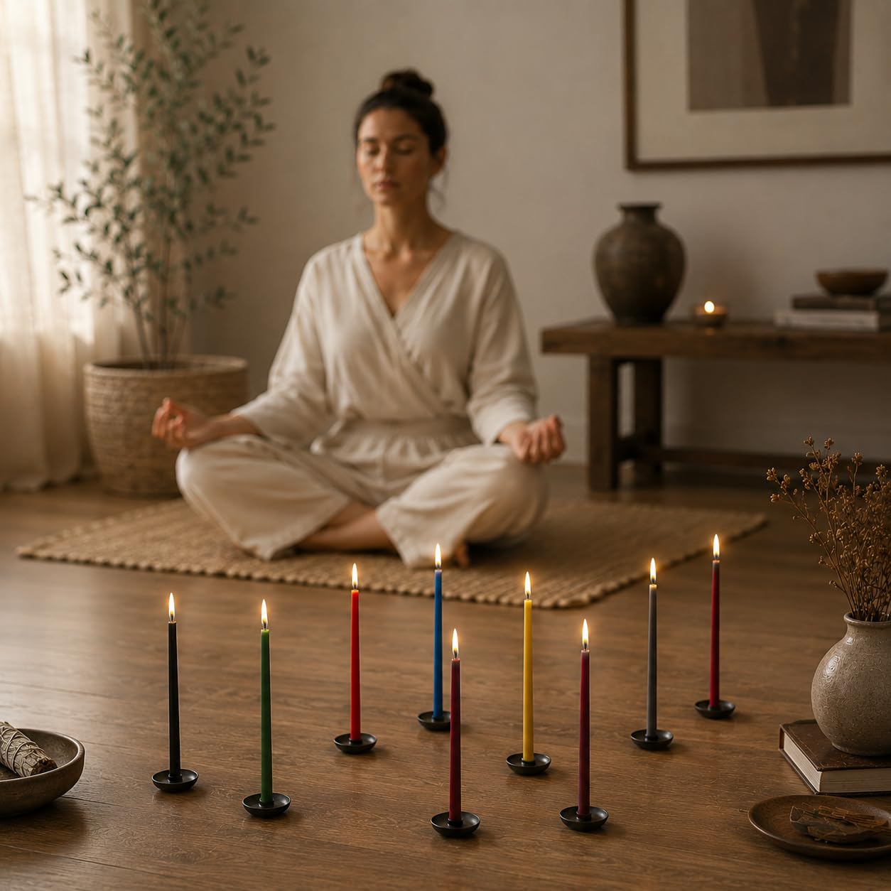 Petekoğlu 15-Pack Beeswax Wish Candles – Handcrafted, Drip-Free, Smoke-Free Slim Taper Candles for Rituals, Meditation, Birthday & Home Décor – Natural Honey Scent 7.87” x 0.24” (Deep Blue)