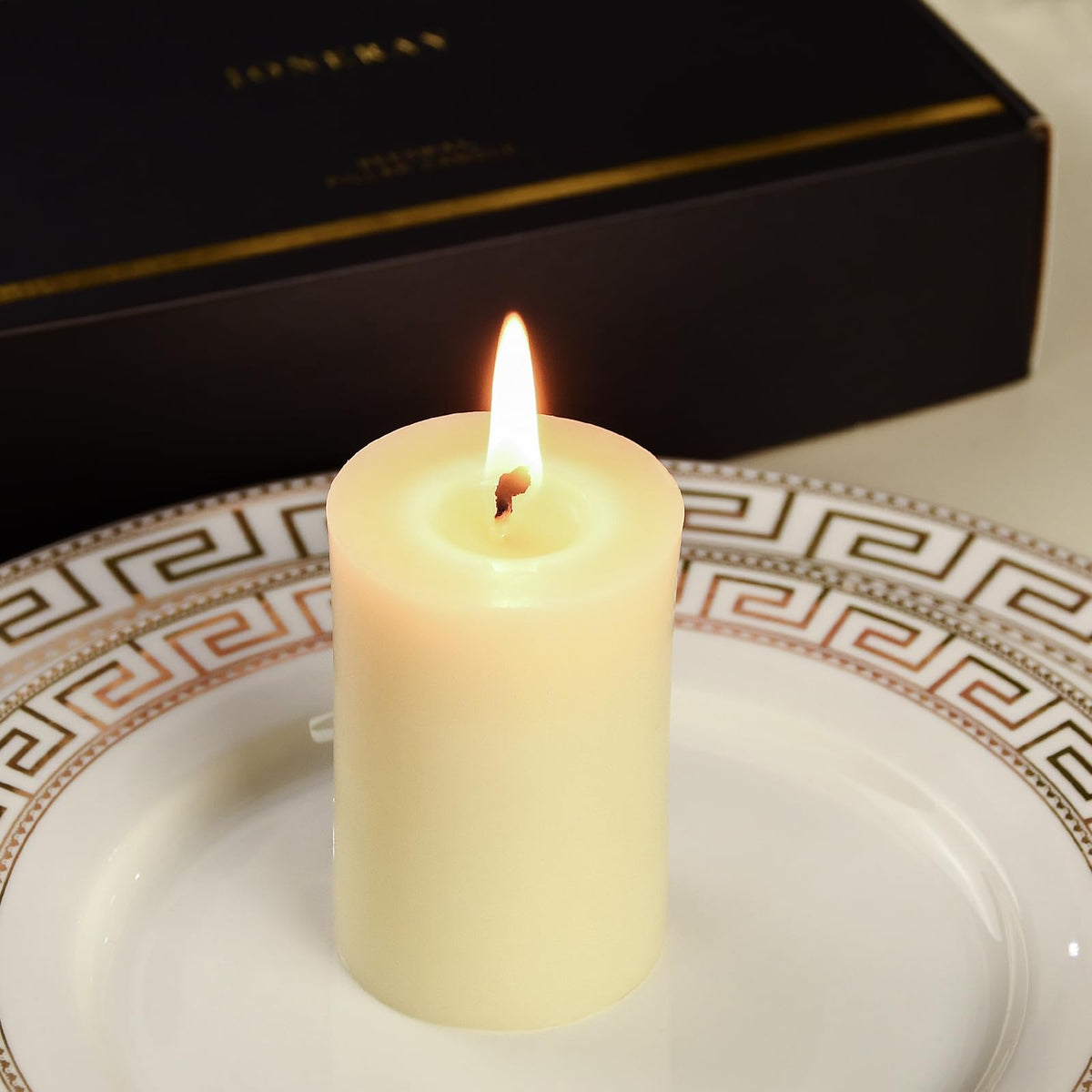 2x3 Inch Beeswax Pillar Candles Set of 2, 20 Hours Burn Time,Honeycomb Beeswax Candle for Wedding and Church (Ivory