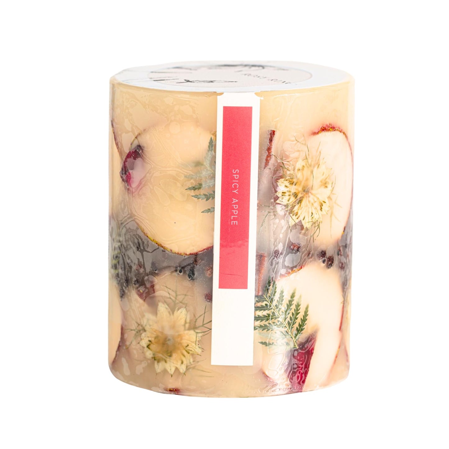 Rosy Rings Small Round Botanical Candle - Spicy Apple 5.5" Burn Time 120 Hours Notes of Cardamom, Cinnamon, Clove, Long Lasting Candles, Candle Gifts
