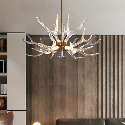 LOVEDIMA Resin Antler Chandelier, 9-Light Deer Horn Pendant Light Fixture for Living Room Bedroom Dining Room Kitchen (Gold)