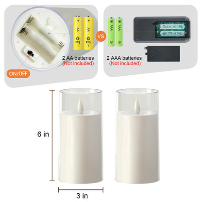 Homemory Realistic Flickering Flameless Candles, Battery Operated Candles, LED Fake Electric Candle with Remote Control and Timer for Home, Christmas Decoration, White, Set of 2 (H 6" 6")