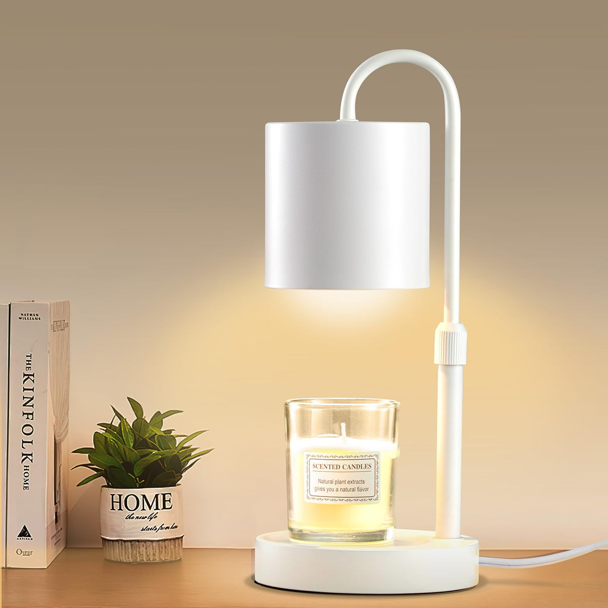 Briever Dimmable Candle Warmer Lamp with Timer, Height Adjustable Electric Candle Wax Warmer, Christmas Birthday Gifts for Women Mom, House Warming Gifts New Home Room Decor, White Solid Wood Base