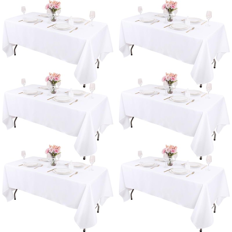 Kesfey 6 Packs White Table Cloths Rectangle 70 x120 inch Washable Polyester Fabric White Tablecloths for 6-8 Ft Tables Stain and Wrinkle Resistant Reusable Table Covers for Parties Wedding Banquet