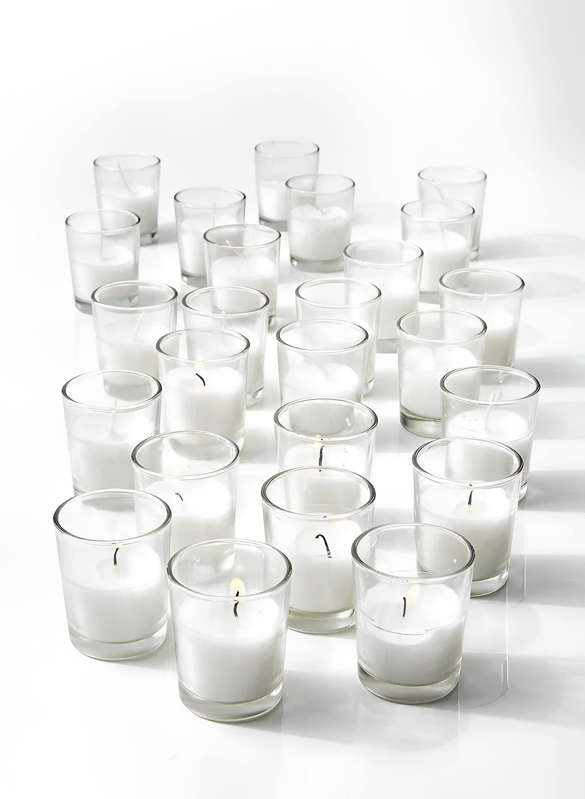 Serene Spaces Living 100-Pack White Unscented Votive Candles in Glass Holders, 10 Hour Burn Time, Bulk Set for Weddings, Events, Parties, Spa, Emergency & Home Decor, 2" Tall x 1.75" Diameter