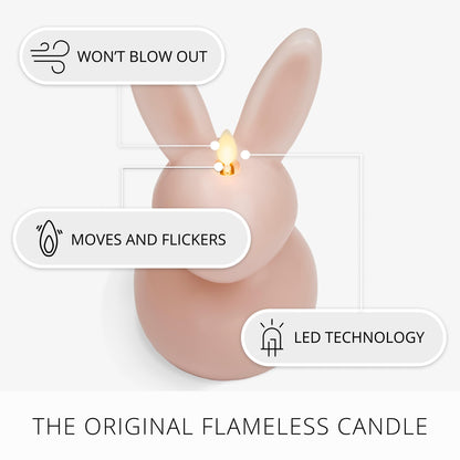 Luminara Easter Bunny Candle- Dusky Rose 4.5" x 4.5" x 8.5"- Flameless Real-Flame Holiday-Inspired Decor- AA Batteries- Flickering LED Flame