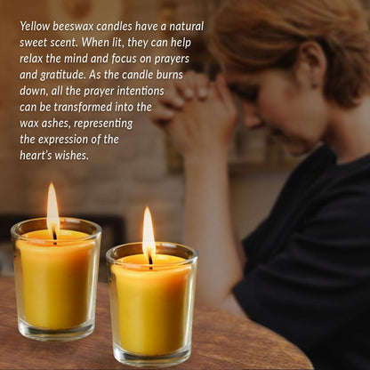 Aglary 16PCS Pure Beeswax Votive Candles, Unscented, Naturally Lightly Honey Scented, 12 Hours Burn Time Each (Raw)