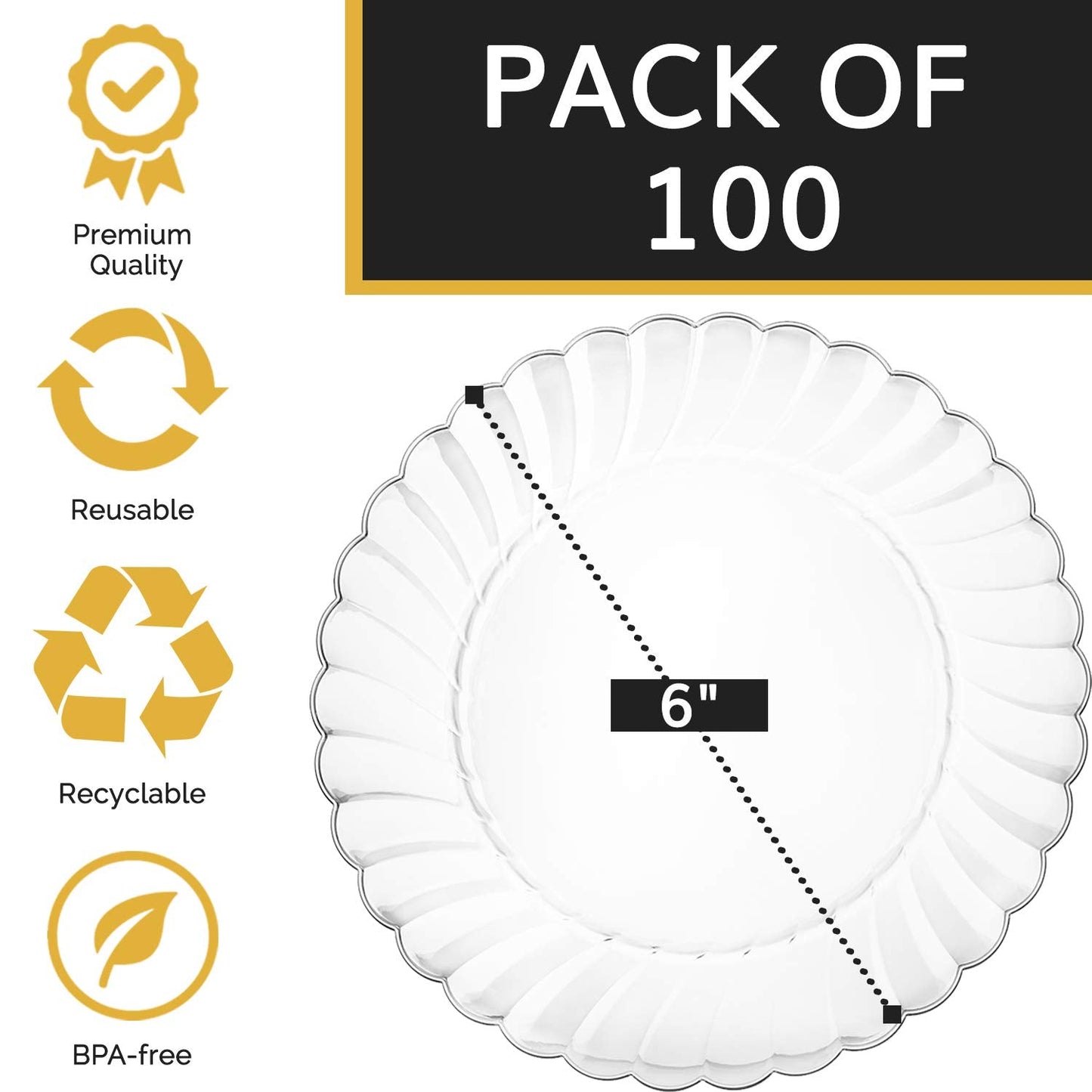 Oasis Creations Premium Hard Plastic Plate Set 100 x 6” Clear Round Plates - Washable & Reusable - Party Supplies For Birthdays, Celebrations, Buffets, Fiestas, Catering & More