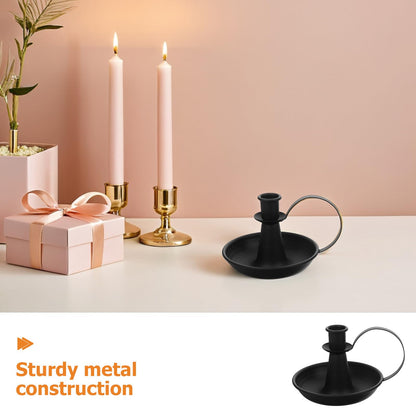 Generic Candle Pillar Holder: Elegant Iron Candle Plate Enhanced Romantic Atmosphere - Metal Candlestick with Handle for Weddings Home Decors Holiday Parties