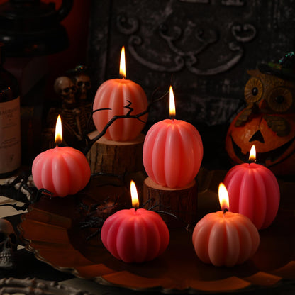 MTLEE 6 Pieces Thanksgiving Pumpkin Shaped Soy Candles Fall Scented Tealight Candles Home Decor Handmade Thanksgiving Gifts for Bedroom Bathroom Party (Pink,Pumpkin)