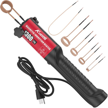 Induction Heater 1300W 110V Bolt Removal,Handheld Magnetic Induction Heater Tool with 5 Coils for Rusty Screw Removing,Red