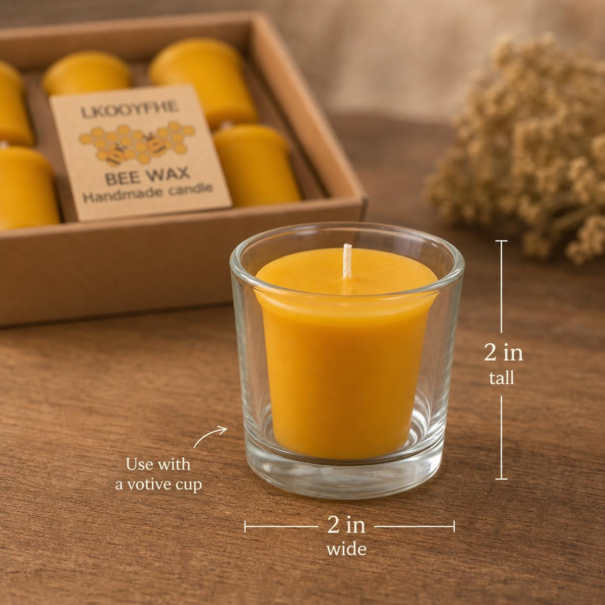 100% Pure Beeswax Votive Candles 2x2 Inch, 6 Pack - 10-Hour Burn Time (60 Hrs Total), Smokeless & Unscented Natural Wax Candles for Prayer, Home Decor, Emergency & Weddings