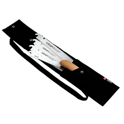 KAKURI Japanese Pull Saw Set for Precision Woodworking - Fine Cut 7", Flush Cut 7", Hardwood 8.2", Keyhole 6" - Red Oak Handles with Oil Finish, Canvas Carrying Case - Made in Japan