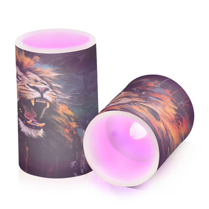 Lights Flameless Candles Painting Roaring Lion Pillar Candles Set of 2 Battery Operated Remote Control Warm Lights Home Decor