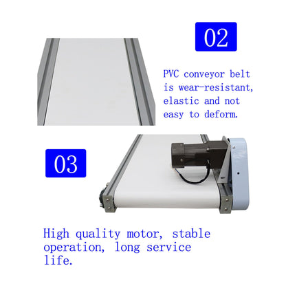 BREVELTION 59inch PVC Belt Conveyor Aluminum Belt Conveyor Industrial Transport Equipment 110V 120W 7.9inch Wide White