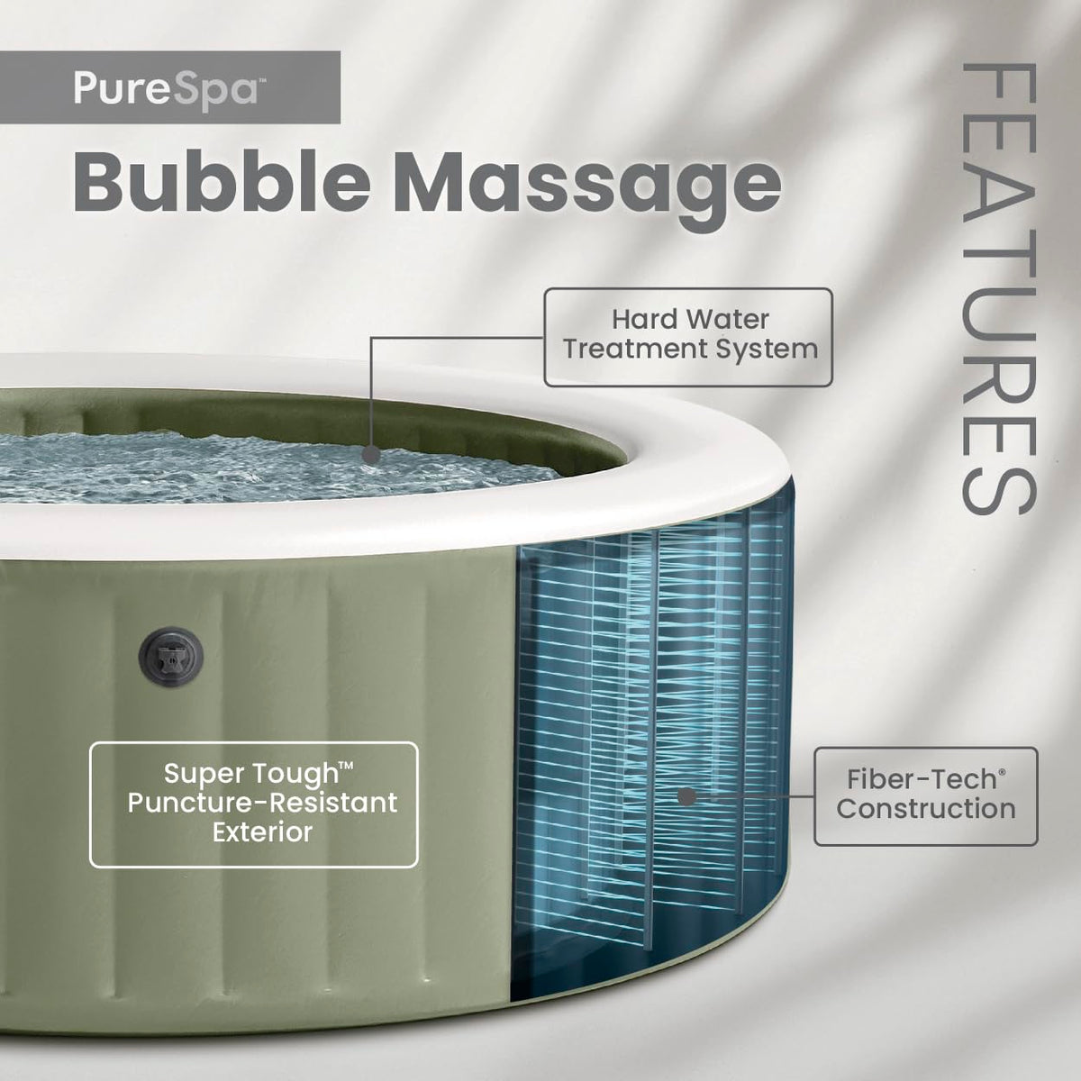 INTEX 28427EG PureSpa Bubble Massage Spa Set Outdoor Inflatable Portable Hot Tub, Includes Energy Efficient Spa Cover, Saltwater System Ready, 6 Person, 85in x 28in