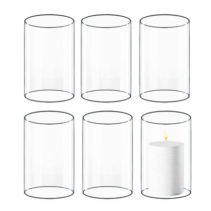 CYS EXCEL 6 PCS (H:6" D:4") Open Ended Clear Glass Hurricane Candleholder Tube Lamp Shade Open Flame Candlestick Holder Chimney Tube Cover Bottomless Cylinder