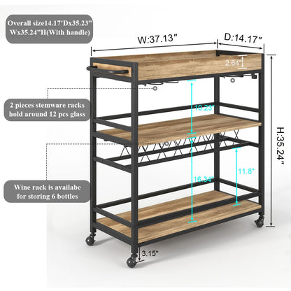BON AUGURE Bar Cart for The Home, Bar Serving Carts on Wheels with Industrial Ladder Shelf Bookcase, 4 Tier Rustic Ladder Bookshelf, Standing Leaning Book Shelves for Living Room (Vintage Oak)