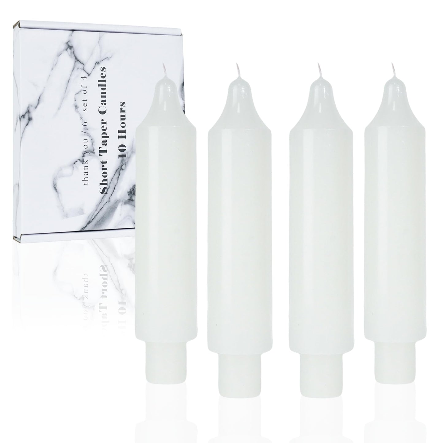 LPUSA White Short Taper Candles 6 inch Candle Sticks Unscented Dinner Candle Dripless for Home Decor,Christmas Table Decor，Weddings Festive Party Women Gifts，Set of 4