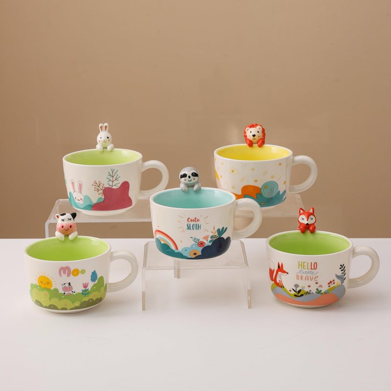 lpylxingyan 10oz Cute 3D Animal Coffee Mugs: Funny Handmade Ceramics Cups with Rabbit, Cow, Sloth, Fox, Lion for Kids Gift. (rabbit for easter day)