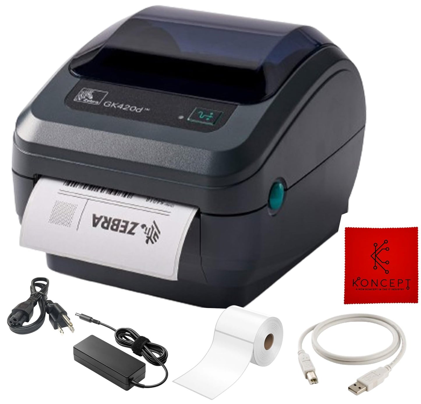 Zebra GK420D Direct Thermal Label & Barcode Printer – Ethernet/USB Connectivity – 1 Year Warranty – Includes 24V Adapter, 4x6 Labels, USB Cable & Microfiber Cleaning Cloth (Renewed)